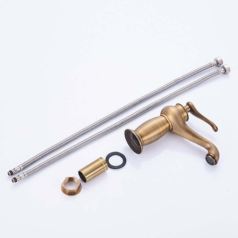 Bathroom Antique Bronze Solid Brass Luxury Basin Sink Tall Faucet Single Handle Water Mixer Bath Tap High And Short Style Crane