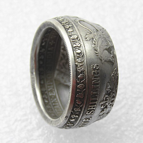 Bague pièce de monnaie UF(10) | Une couronne modèle Victoria, royaume-uni 1887, pièce plaquée argent, tailles 8-16