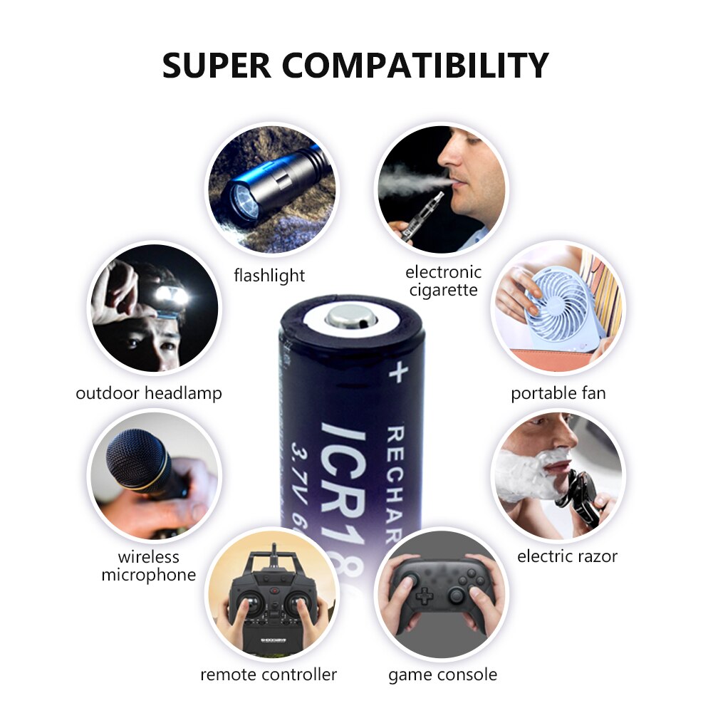 1/2/4/6/8/10 stk 18650 batteri 3.7v 6000 mah kapacitet batteri li-ion genopladelig icr 18650 battericelle til bil/legetøj/lommelygte