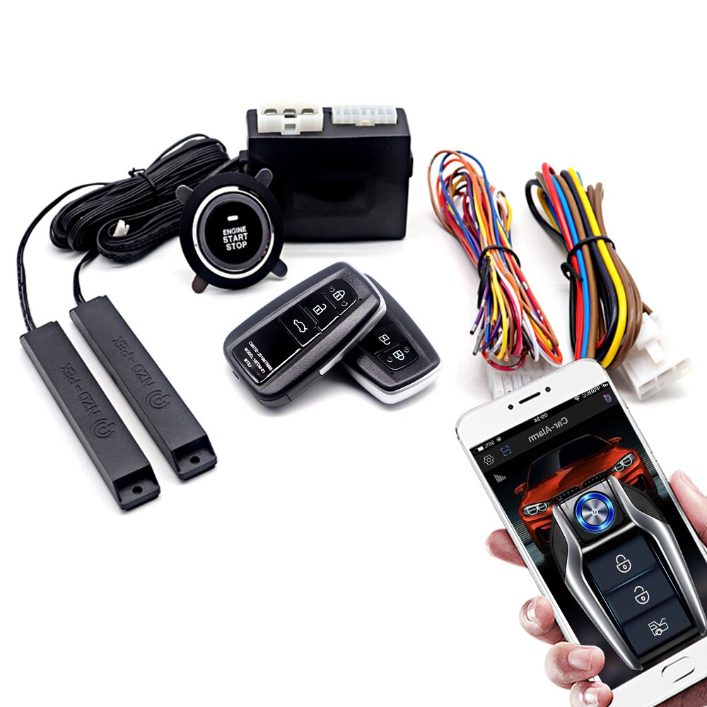 Car Alarm System Engine Ignition Start Stop Button Push Start System Remote Start Phone APP Control Car Kit Central Locking Car