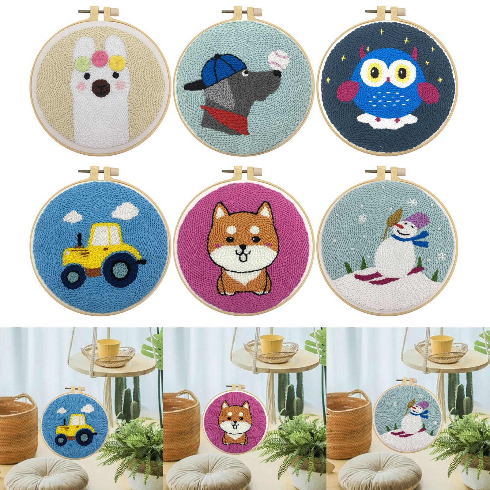 1 Set Punch Needle Embroidery Starter Kits Threader Fabric Embroidery Needles