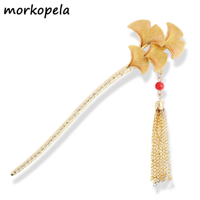 Morkopela Vintage Ginkgo feuilles breloque bâton de cheveux Banquet en métal gland épingles à cheveux pour les femmes accessoires de cheveux