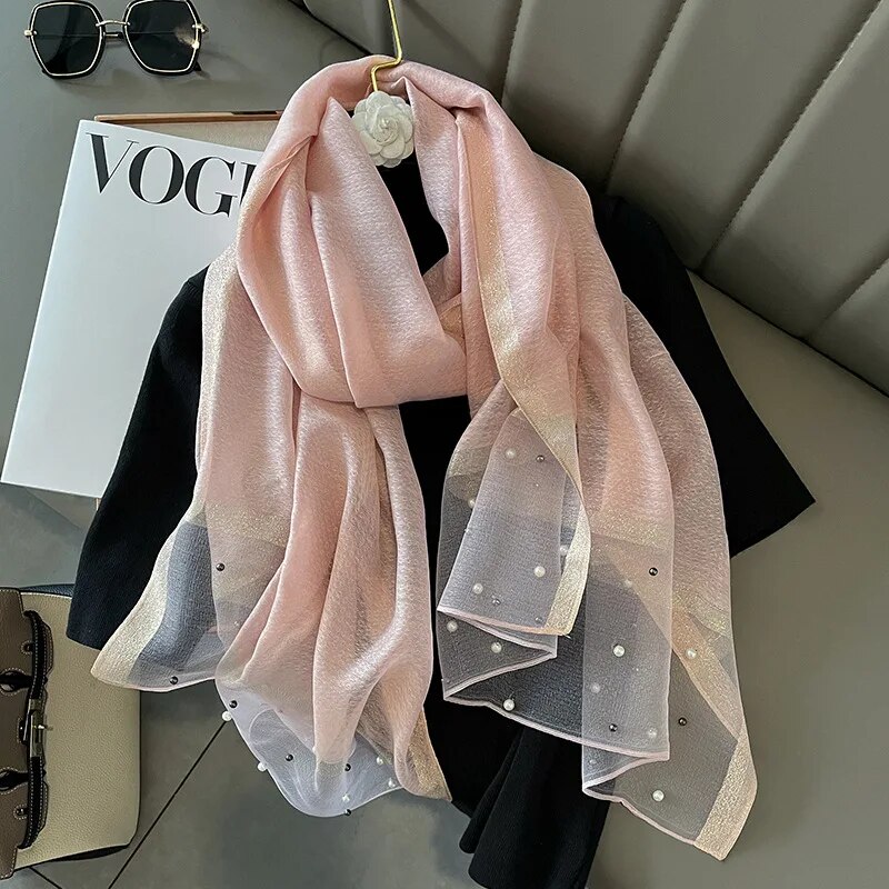 2024 marca de luxo moda feminina cachecol liso seda linho xales verão senhora bandanas foulard hijab: Rosa