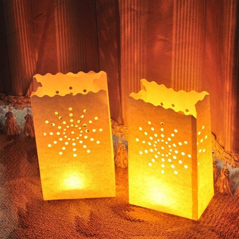 20 stuks papieren kaarsenzakken, zelfgemaakte papieren lantaarns, romantische decoratieve kaarsenhouder voor bruiloften en valentijnsdag.