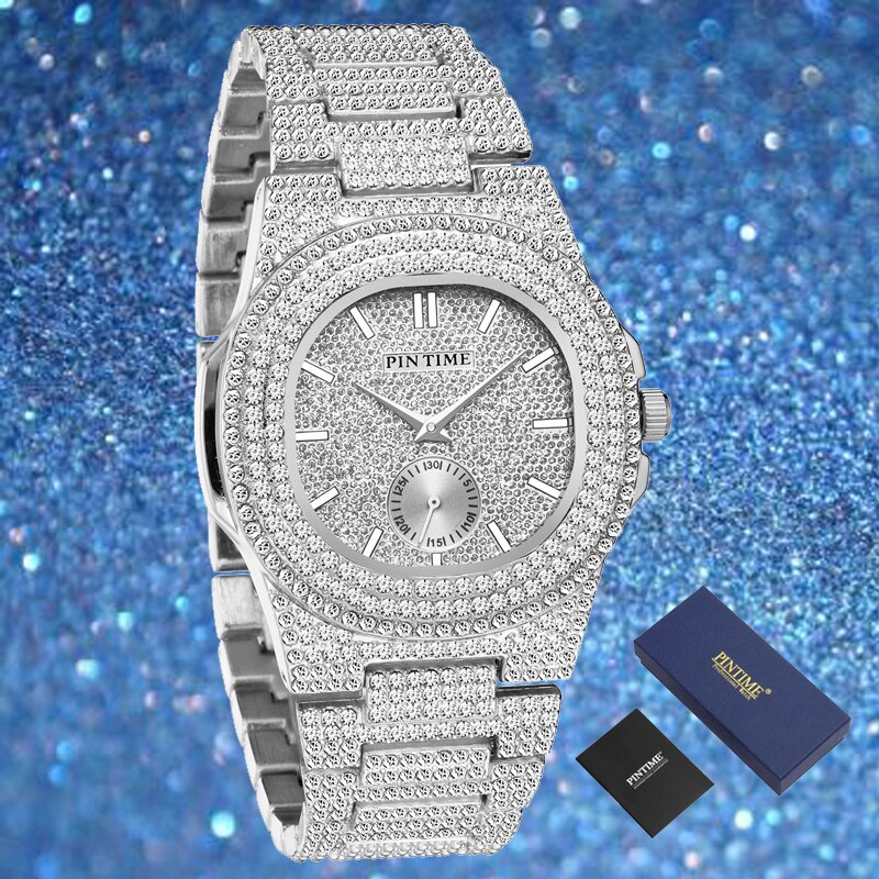 Fashon Iced Out Watch Men Diamond Hip Hop Mens Watches Top Brand Luxury Steel Gold Men Clock Montre Homme Reloj Hombre Relogio