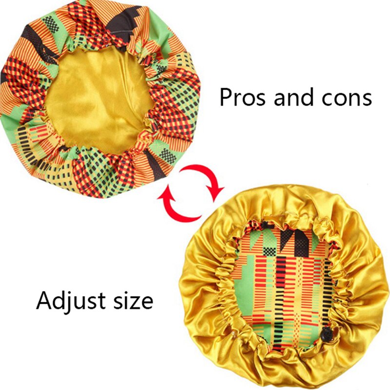 Gorro turbante estampado de doble capa para niños, turbante de seda, envoltura para la cabeza, gorro de baño para mujer, gorro de ducha de noche, tamaño ajustable