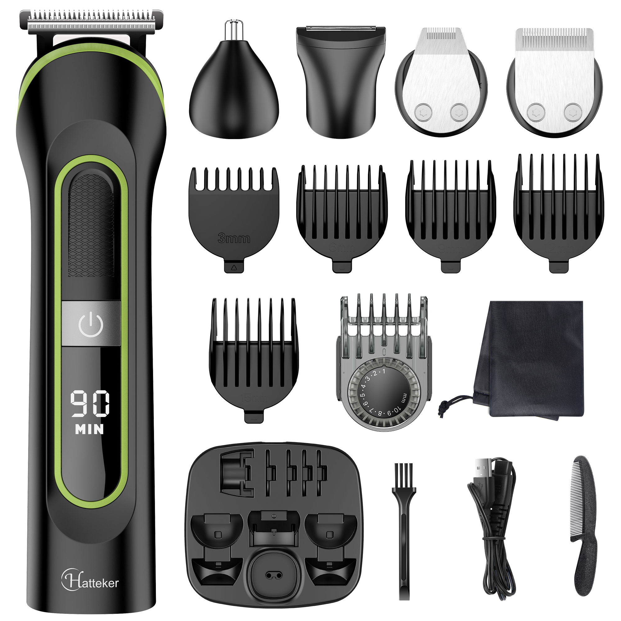 Hatteker Tondeuse Waterdichte Man Kapper 5 In 1 Tondeuse Snoerloze Elektrische Scheerapparaat Body Grooming Kit: Black
