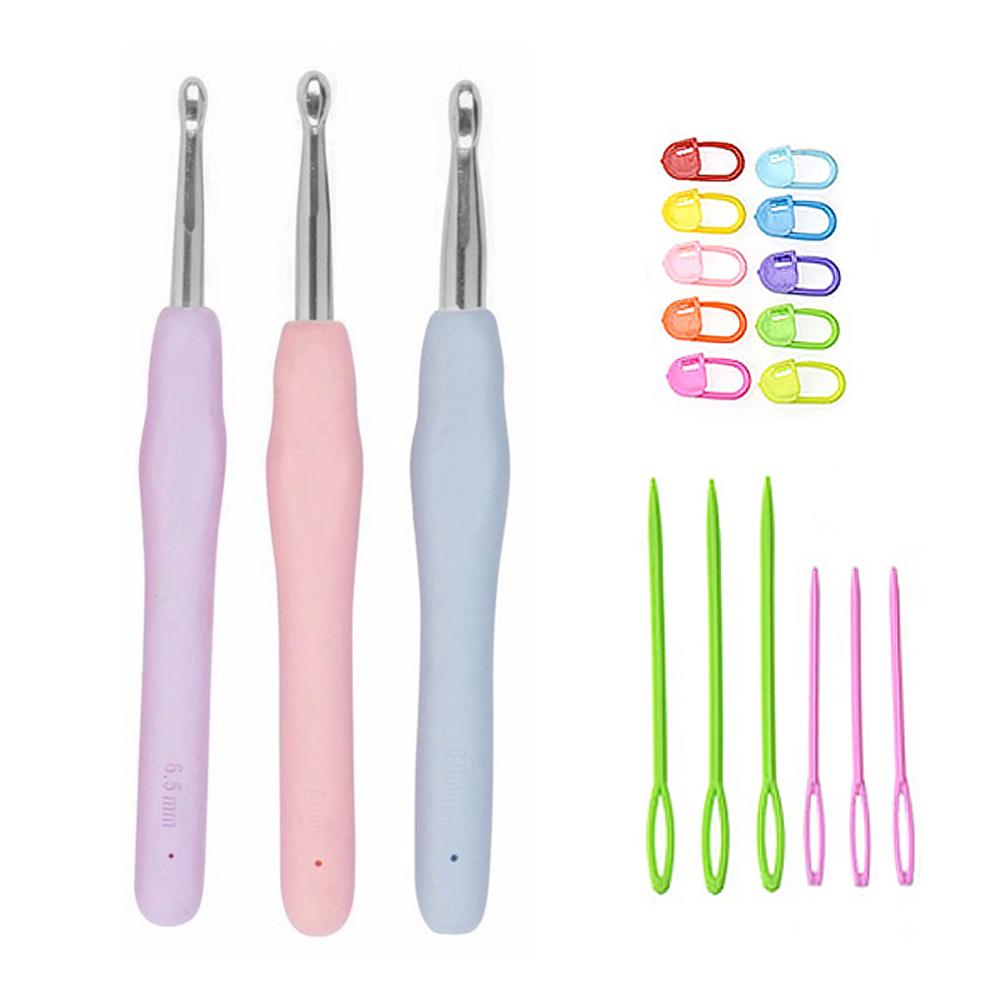 3/16pcs Knitting Needles Soft Handle Aluminium Crochet Hooks Set Knitting Needles Kit Sweater Weave Knitting Tools: 3Pcs