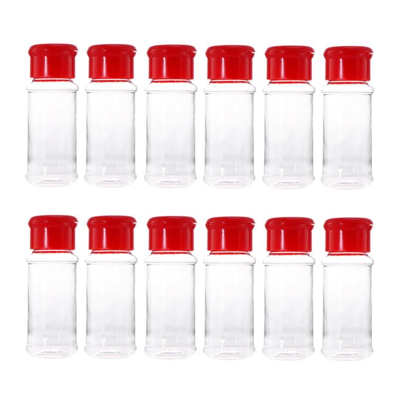10/12/24pcs Plastic Spice Pot Seasoning Bottles Pepper Shakers Salt Jar Condiment Can Cruet Seasoning Storage Box for Barbecue: 12PCS Red
