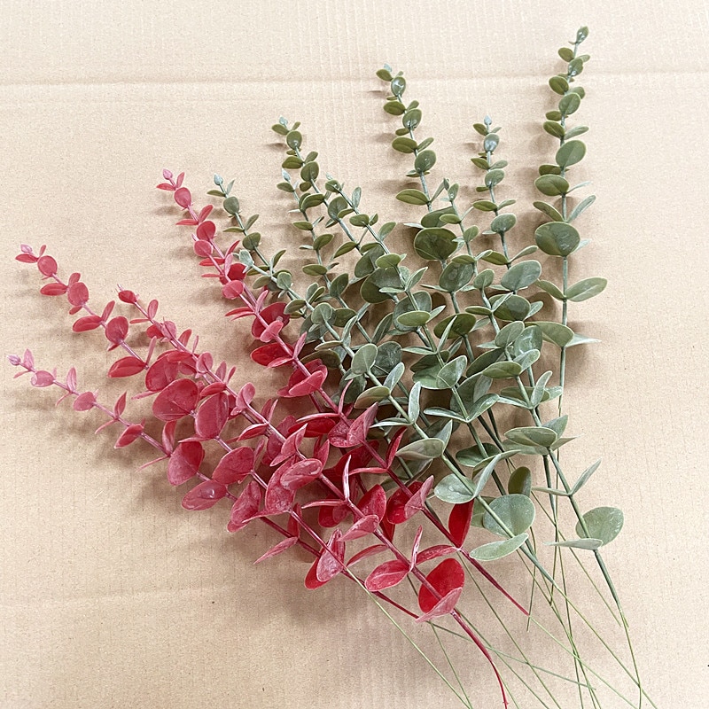 1 stykke simulation eucalipto gren enkelt kunstig eucalyptus til bryllupsskydning prop boligindretning