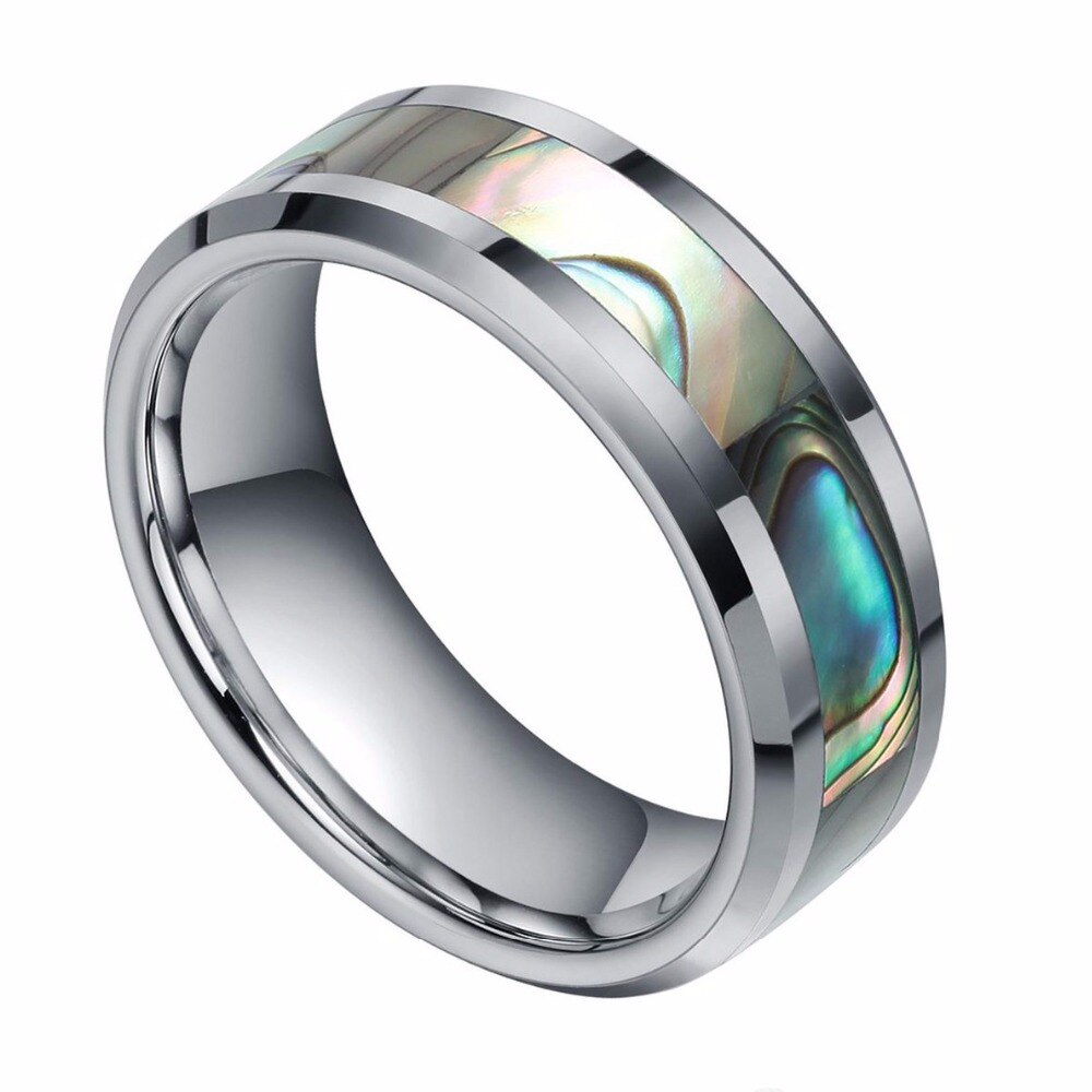 Somen Ring Men 8mm Tungsten Ring Green Abalone Shell Inlay Finish Beveled Wedding Band Engagement Rings Women Jewelry