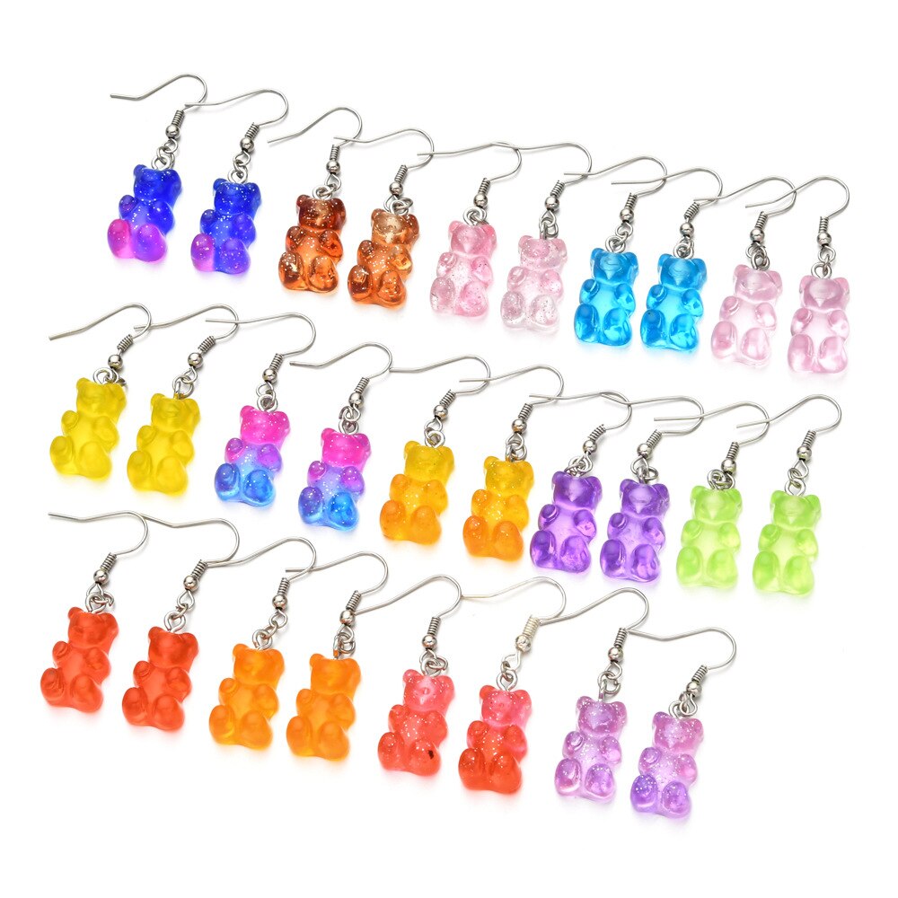 1 paar Karikatur Nette Bären Ohrringe Bunte Kristall Gummibärchen Haken Tropfen Ohrring Süssigkeit Farbe Weihnachten Schmuck