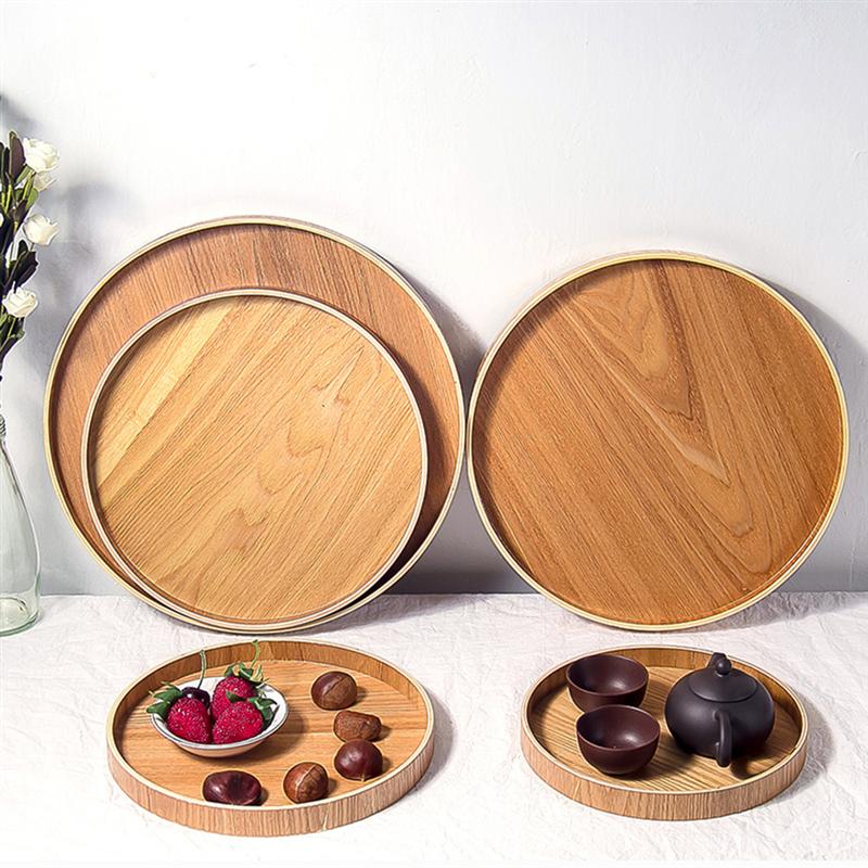 Plateau rond de Style japonais assiette de service alimentaire Snack en bois assiette de Deseert thé naturel serveur de nourriture plats plateau de boissons
