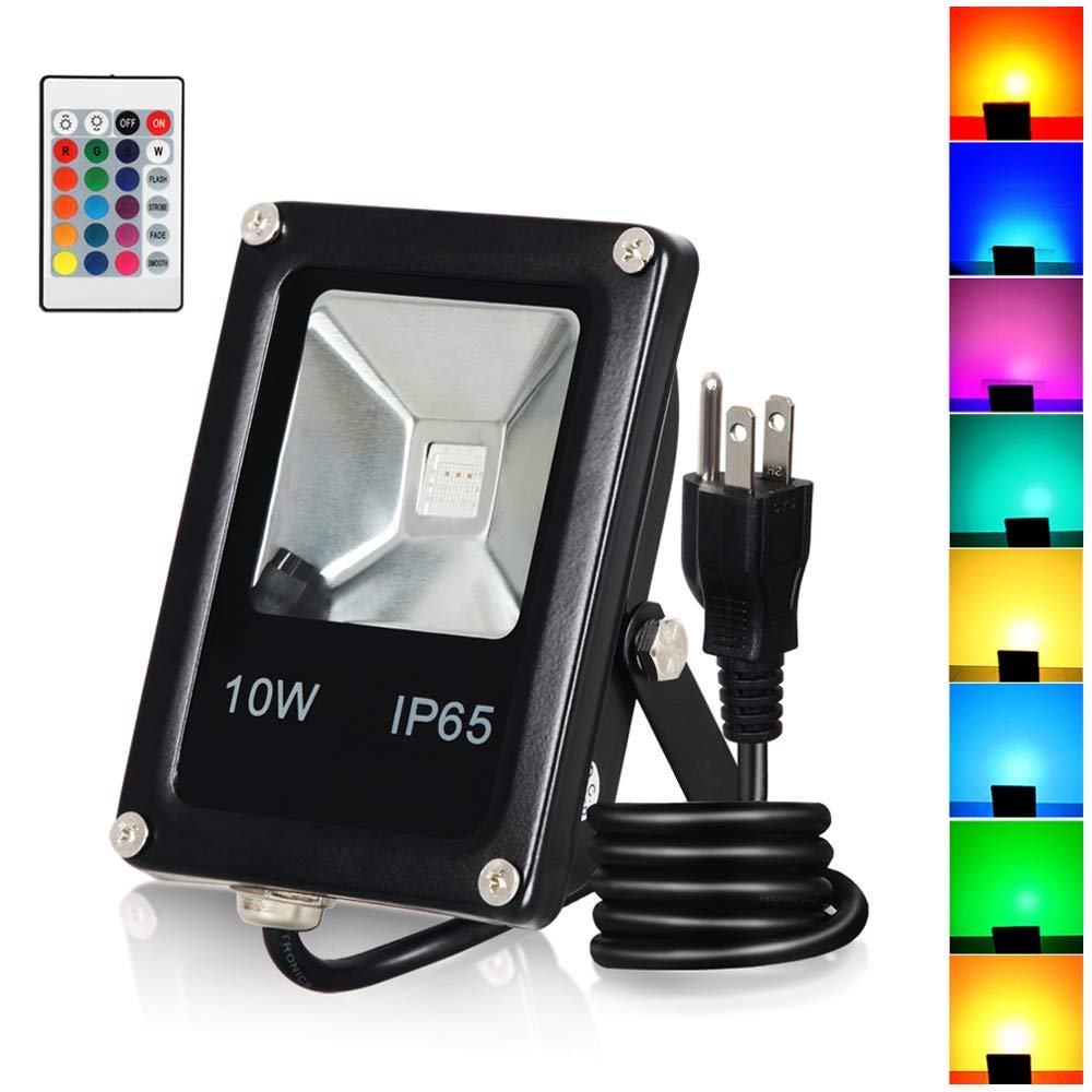 10 W RGB Flood Lights, Outdoor Kleur Veranderende Waterdichte LED Beveiliging Licht, RGB Spot met Afstandsbediening & US Plug ST57