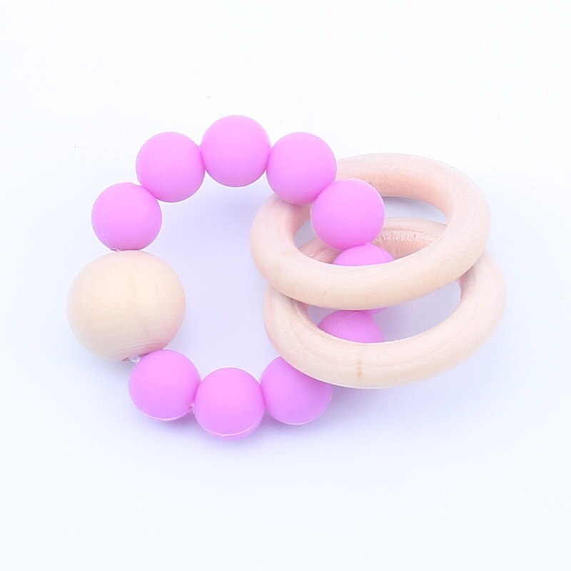 Pulsera de dentición de silicona para bebé, mordedor de madera, cuentas de silicona, dientes, Muelas de la dentadura, sonajero de madera, juguete de silicona para bebé: Borgoña
