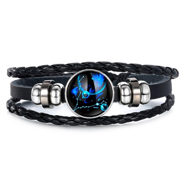 Ifmia 12 konstellationer læder stjernetegn med perler armbånd armbånd til mænd drenge smykker rejsetilbehør: 1