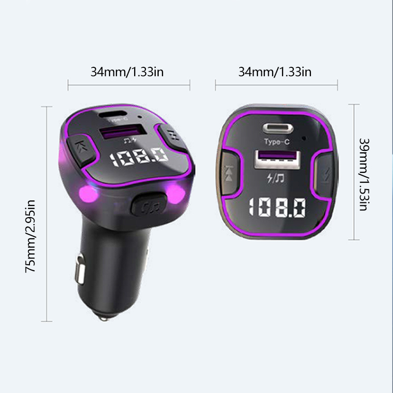 Bluetooth 5.3 Fm-zender Carkit Handenvrij Achterste Rij Dual USB Autolader 3.1A Ondersteuning U disk MP3 Modulator Muziekspeler