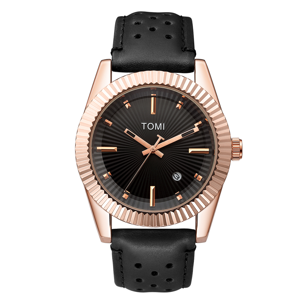TOMI Reloj clásico de para hombre y mujer Reloj de cuarzo de cuero marrón con calendario de negocios de tendencia versátil: Rosa