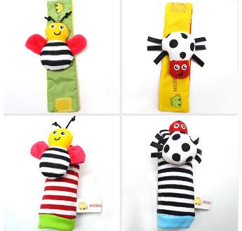 4 Stuks = 2 Stuks Taille + 2 Stuks Sokken Baby Baby Kids Sokken Rammelaar Speelgoed Pols Rammelaar En Voet sokken 0 ~ 12 Maanden: bees