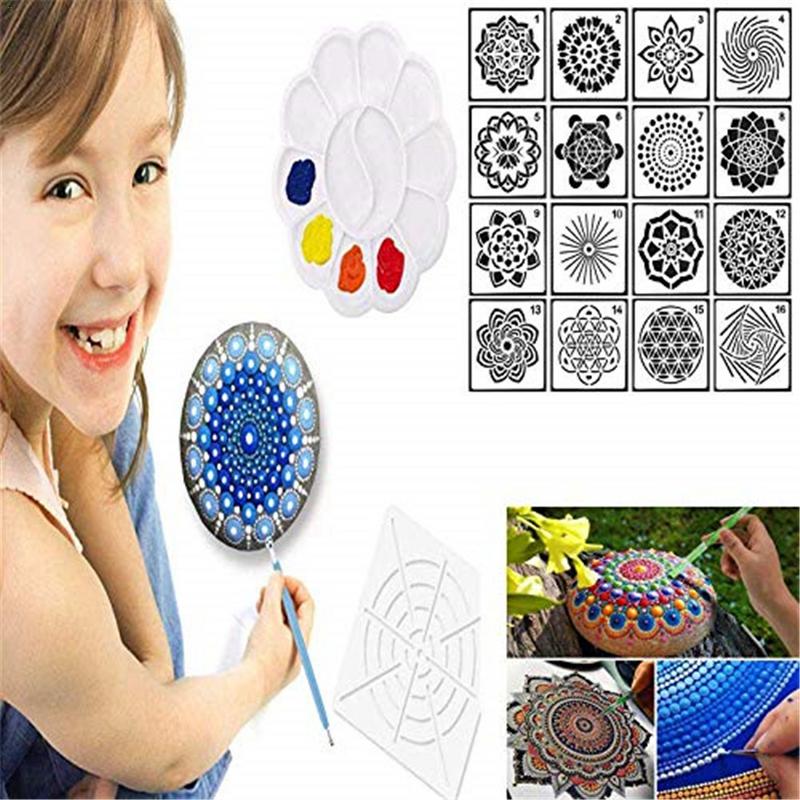 Maleri blomst skabelon 16 stk anden generation innovativ mandala sten firkantet farve maleri kunst bord håndværk boligindretning