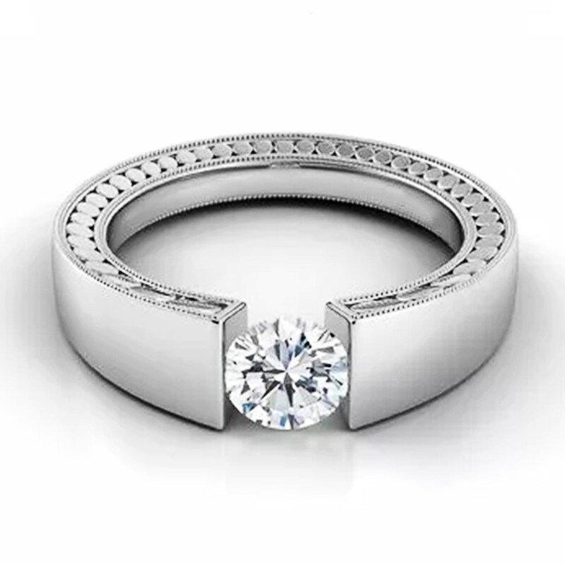 Huitan clássico casamento nupcial feminino anel solitaire corte redondo cz pedra noivado festa anéis versátil atemporal estilo jóias
