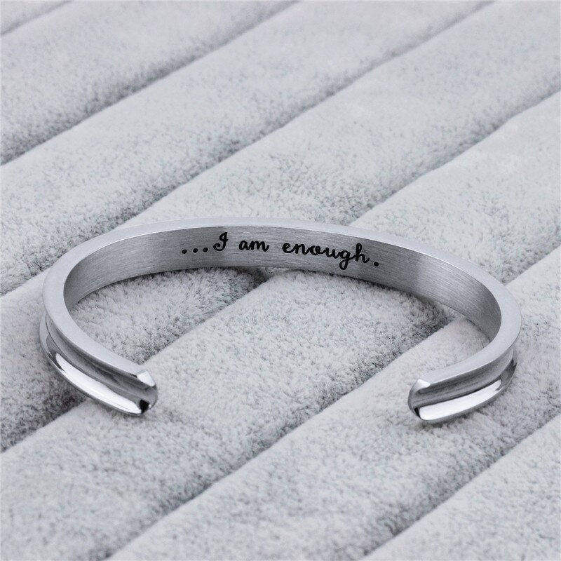 Stainless Steel Bracelet Bangles for Women I am enough Bracelet Friendship Cuff Bracelets Inspirational Jewelry pulseras: Silver Plated
