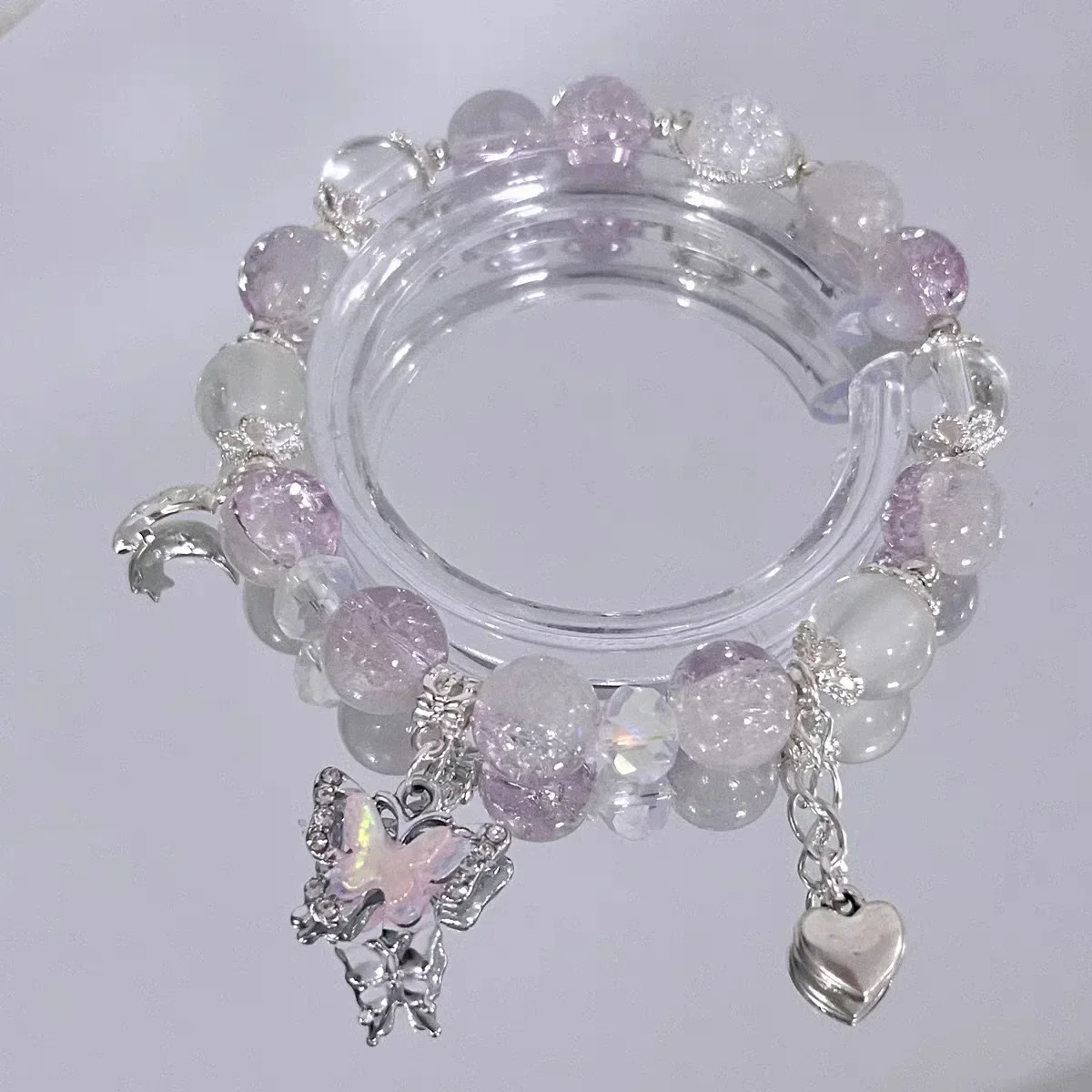 Pulsera de cuentas con colgante de mariposa y flores de cristal rosa coreano para mujer, pulseras de cadena de cuentas dulces, de joyería para novia: Chapado en zinc azul