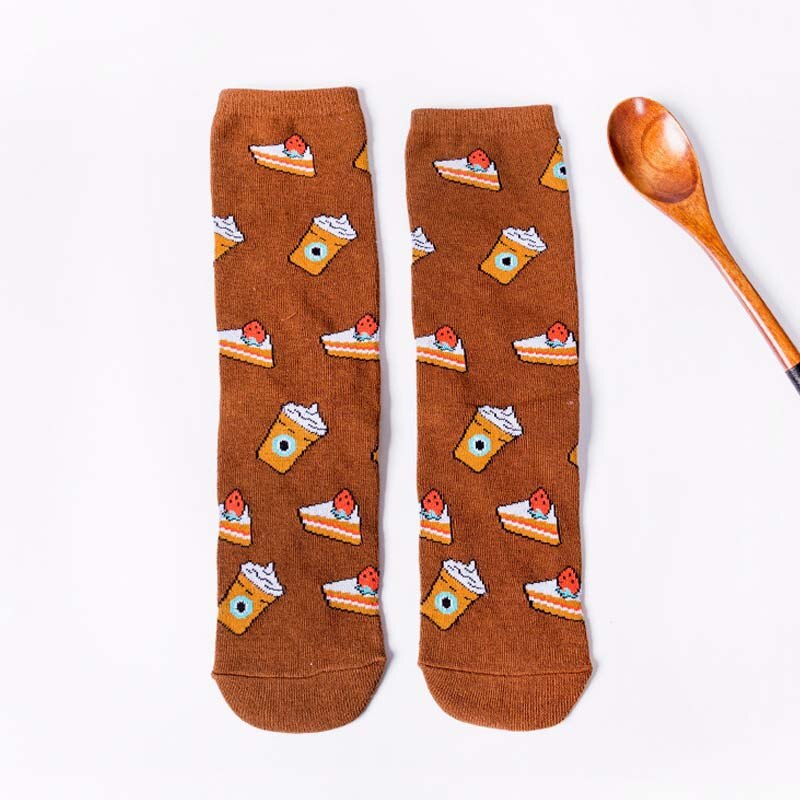 Skarpety śmieszne słodkie rysunkowe owoce banan awokado cytrynowy jaj pliki cookie pączki jedzenie szczęśliwy w japońprzejrzeć stylu Harajuku deskorolka skarpetki: 20