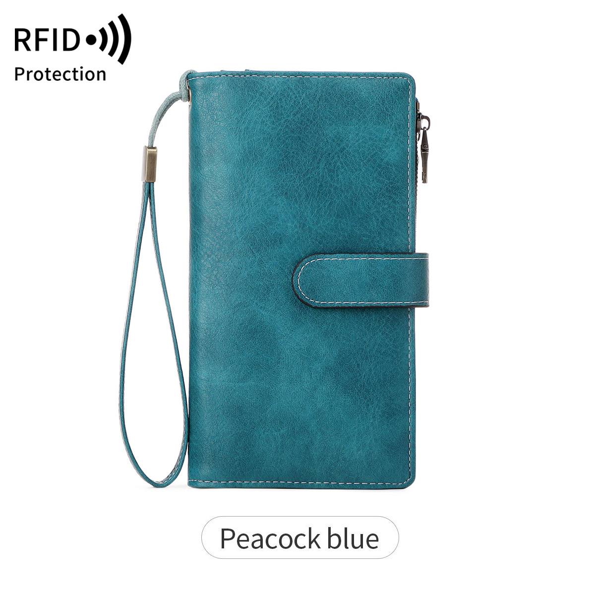 Retro Business Women's Long Wallet PU Leather Triple Fold Large Capacity Multi Card Slot Handbag Slot Ultra Thin Zipper Wallet: Blue