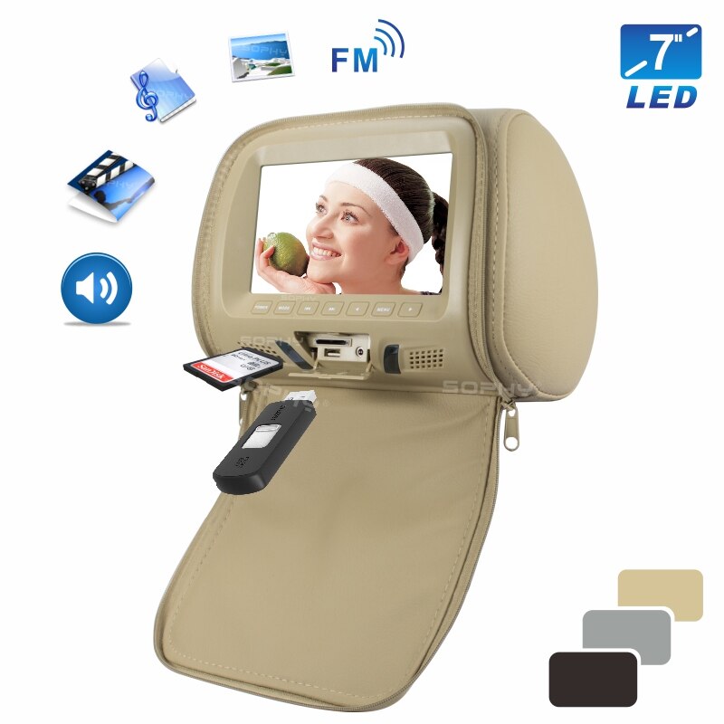 Universal 7 inches Automobile Car Headrest Monitor Rear Seat Entertainment Multimedia Player General AV USB SD MP4: SH7048MP5-Zip-Beige