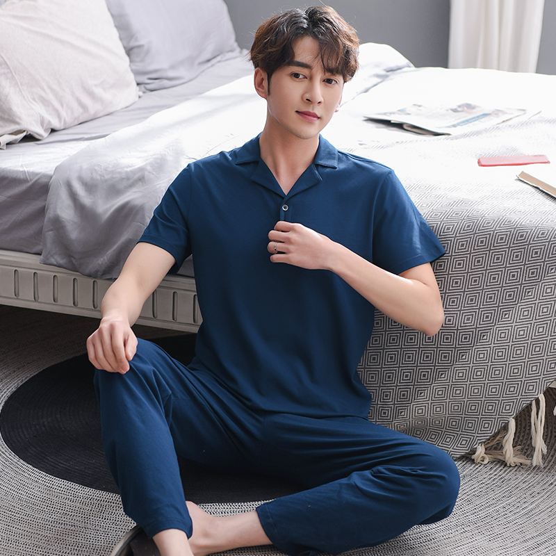 Ekouaer Pyjama voor heren, korte pyjamaset, tweedelige ronde hals, korte mouwen, T-shirt en herenslaapshorts met zakken, zomer, comfortabel, effen, nachtkleding, cadeaus voor mannen, S-XXL, 4, blauw