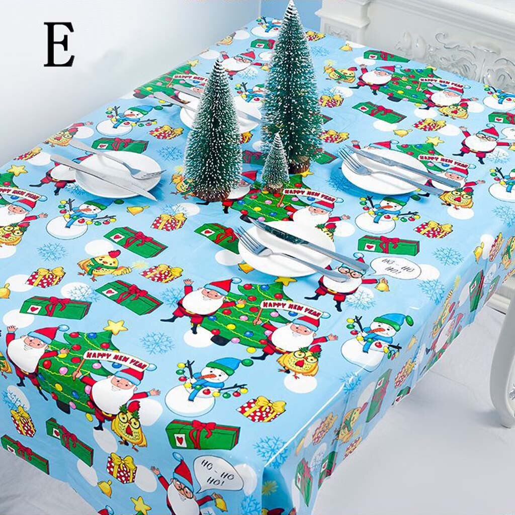 25# Christmas Tablecloth Disposable Merry Christmas Rectangular Printed PVC Cartoon Tablecloth 110*180cm Table Dust Cove: E