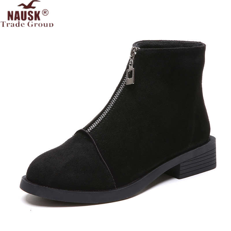 2019 quente voltar zíper preto ankle boots para mulher palmilha quente botas de salto baixo outono/inverno sapatos femininos botas de mujer
