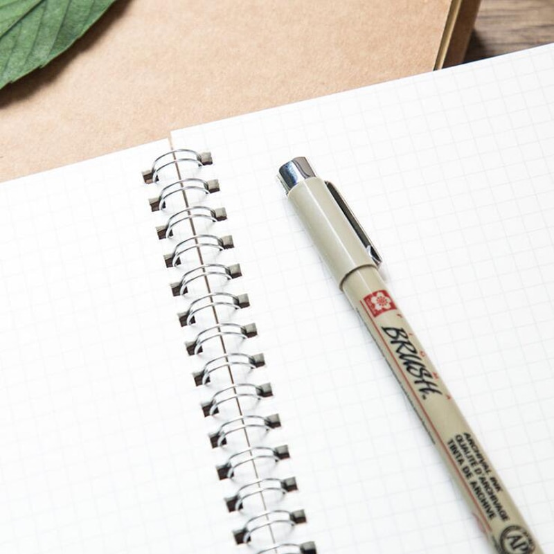 EZONE 16/32K Coil Kraft Paper Notebook Sketchbook Grid Square Line Paper Blank Pages Notebook Student Exercise Book 100 Pages