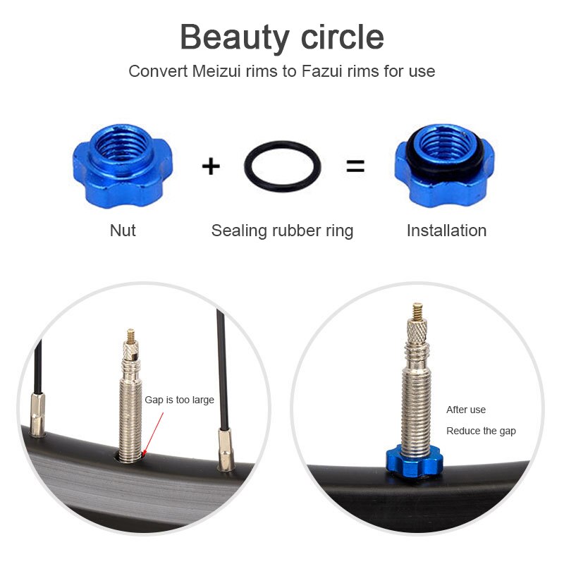 Mountain Bike Schrader Valve Presta Valve Bicycle Wheel Converter Nut Rim Conversion Nut Adapter with Installation Wrench