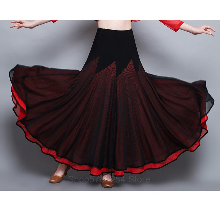 Voksen sceneoptræden flamenco nederdel kvinder piger spansk sigøjner gade mavedans kostume to-lags chiffon storvinget fluekjole: Farve 3 / Xl