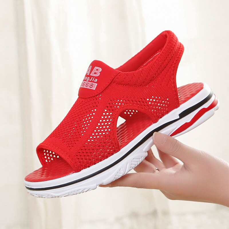 Damesandaler pustende komfortable dame sommersko rød svart damesandaler plattformsandaler zapatos mujer n -03: Rød / 4