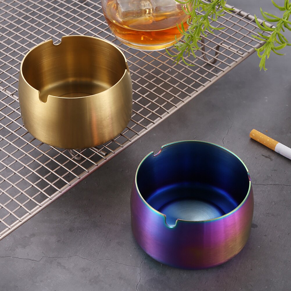 Round Durable Ash Tray Stainless Steel High Temperature Resistant Ashtrays Desktop Ash Holder Ash Tray Smoking Accessories