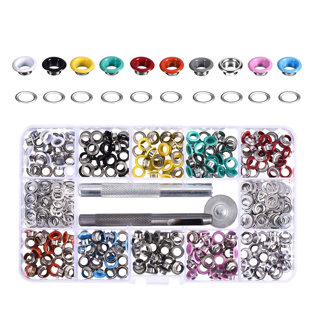 Hebillas de ojales de Metal de 5MM + herramientas de montaje, remaches de repuesto, hebilla colorida, cordones, agujero de ojo, cuero, artesanía DIY, 300 piezas: Default Title