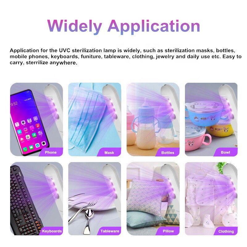 Portable UVC Light Sanitizer Wand Ultraviolet Disinfection Lamp USB Charging LED Sterilizer Light for Daily Necessities