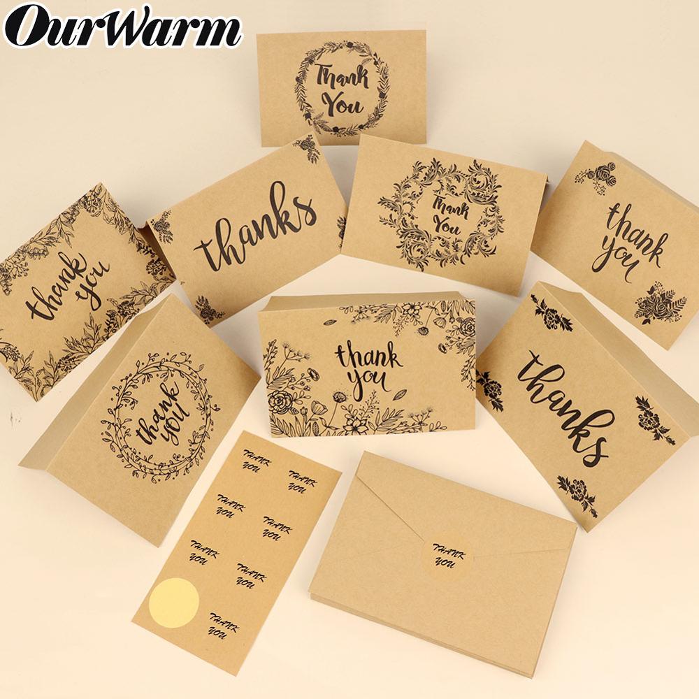 OurWarm 8 sztuk kraft papier kartki z podziękowaniami z kopertami zaproszenia ślubne klasyczny pocztówki kartki z życzeniami urodzinowymi dla gości