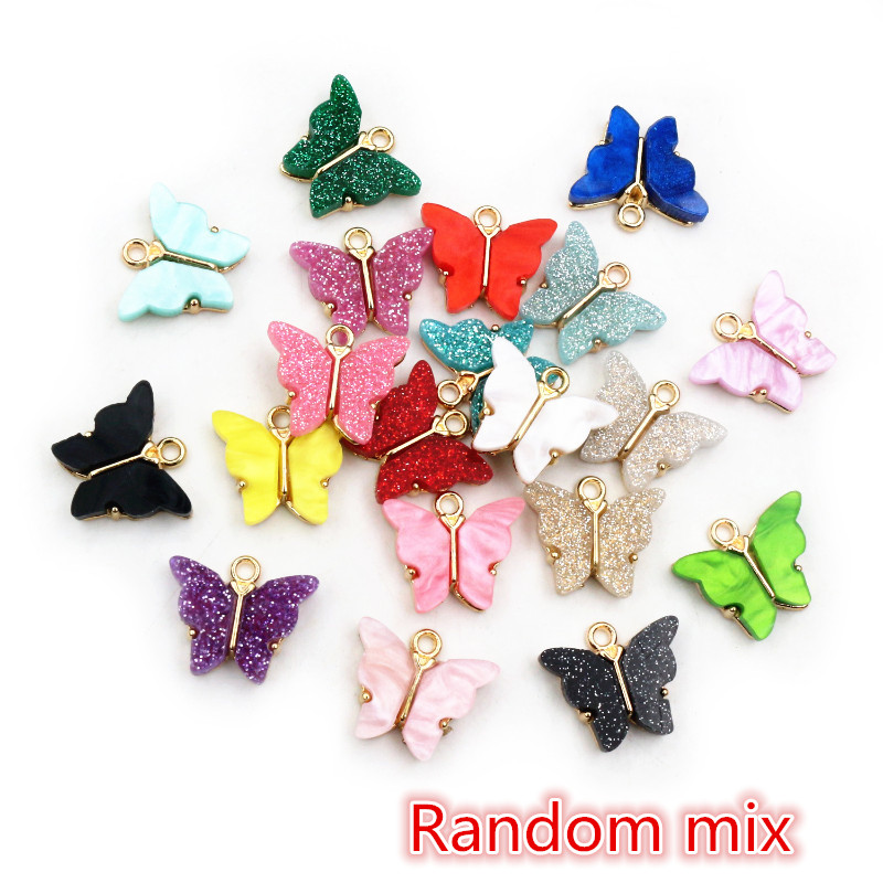 10 Uds. De 14x16mm acrílico mariposa encantos colgante de aleación de Metal para collar pulsera DIY accesorios de fabricación de joyas