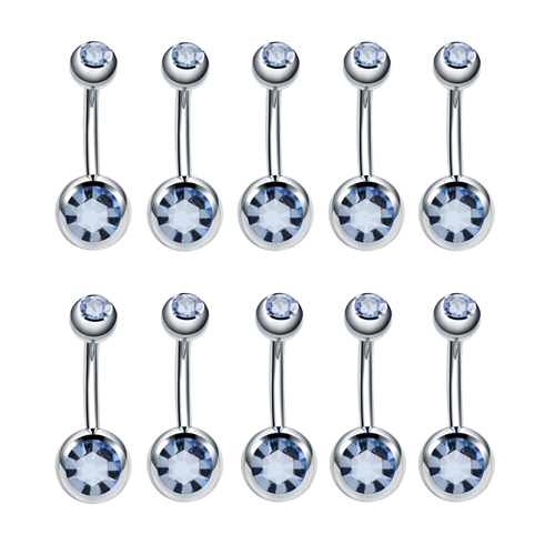 10 stuks/lot roestvrijstalen navelpiercings met strasssteentjes, navelringen, ombligo-balletjes, nombril-buikpiercings, sexy lichaamssieraden: Verzilverd