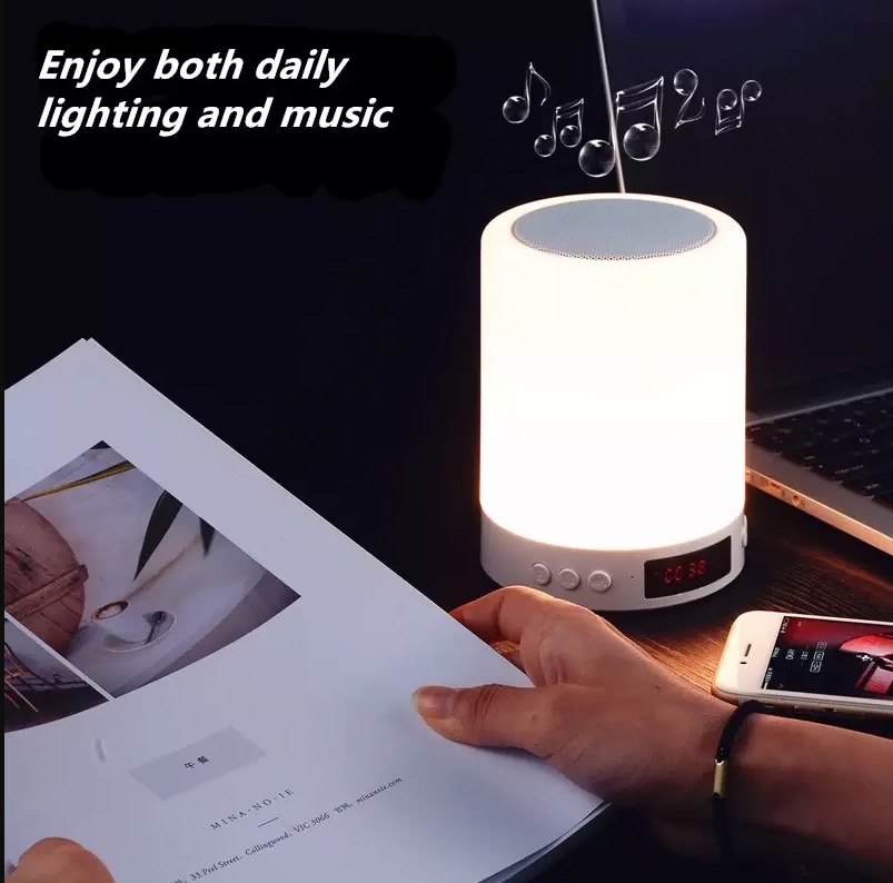 Nachtlampje Met Bluetooth Speaker Draagbare Draadloze Tf Card Bluetooth Speaker Touch Control Kleur Led Nachtkastje Lamp