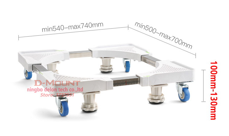 FM-T2 height adjustable stainless Fridge movable stand refrigerator trolley washing machine floor cart 320kg with wheel brake