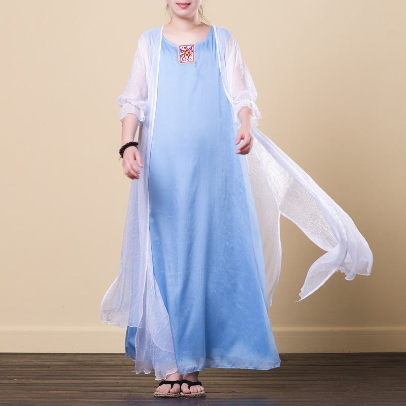Etniske kjoler sommer meditation kjortel vintage femme hvid ærmeløs o-hals boho strand vietnam kjole ta1670 – Grandado