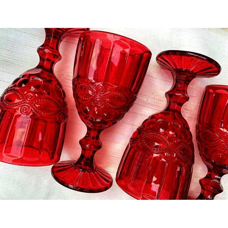 1PC European Style Vintage Embossed Petal Glass Carved Red Wine Glass Juice Glass, Goblet