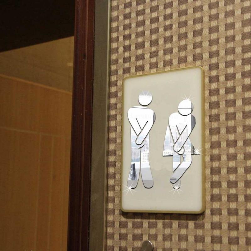3d gjør-det-selv toalett speil veggklistremerke dekor wc dårlig inngang mann/kvinner skilt til hjemme hotell bar restaurant speil klistremerke