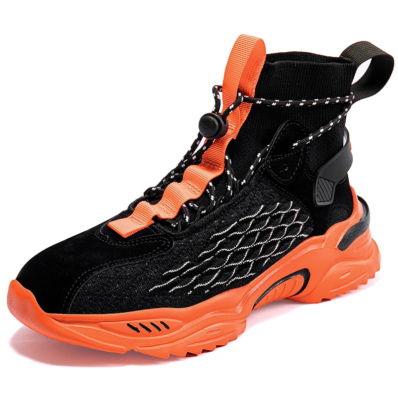 High Top Socks Shoes Running Shoes Luminous Fish Scale Thick Sole Slip On Men Sneakers Footwear Outdoor Jogging Shoes Hombre: Orange / 43