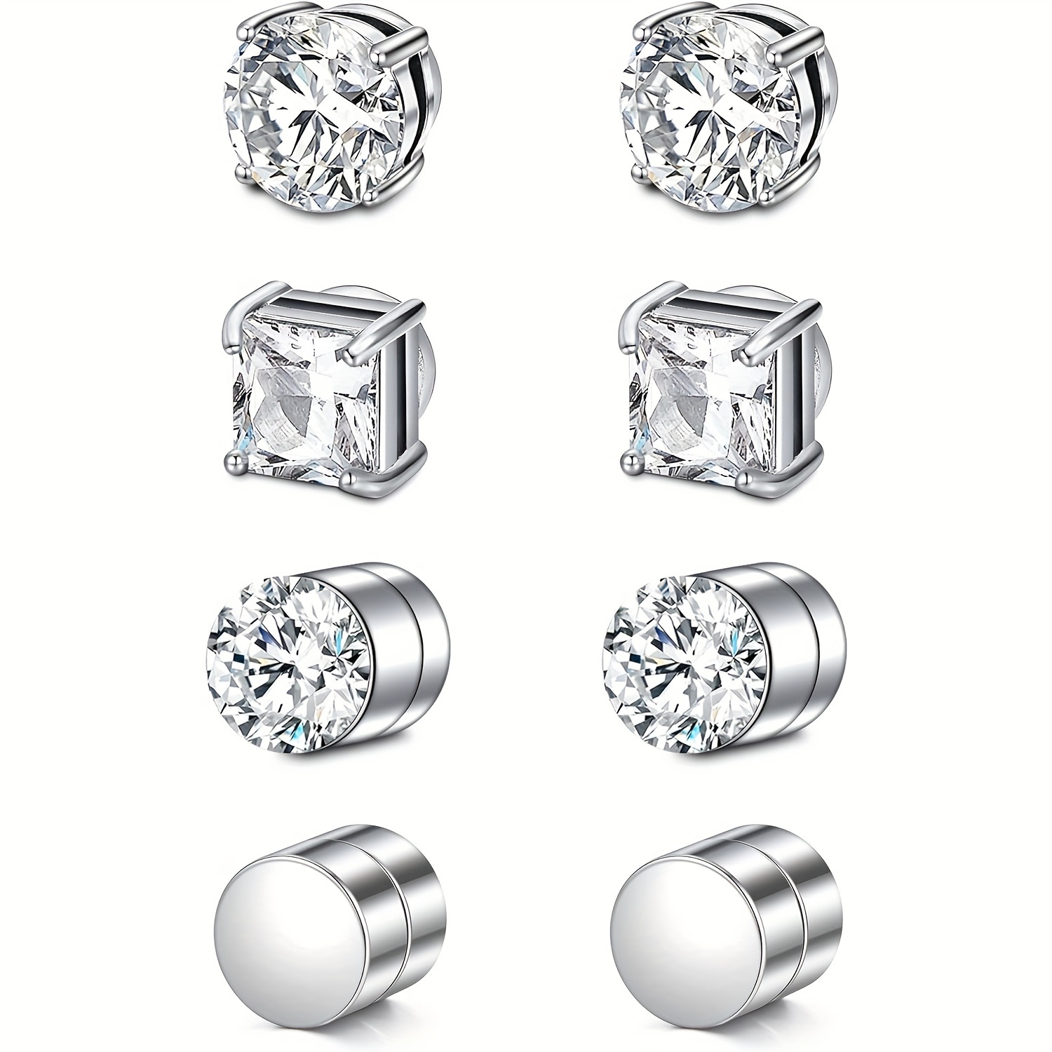 1 Pair Crystal Strong Magnetic Ear Stud Clip Earrings for Men Women Punk Round Zircon Magnet Earrings Non Piercing Jewelry